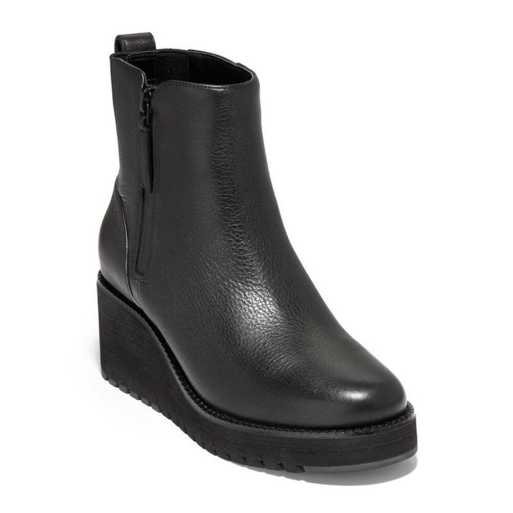Cole Haan Zerogrand Waterproof City Leather Wedge Bootie, Black